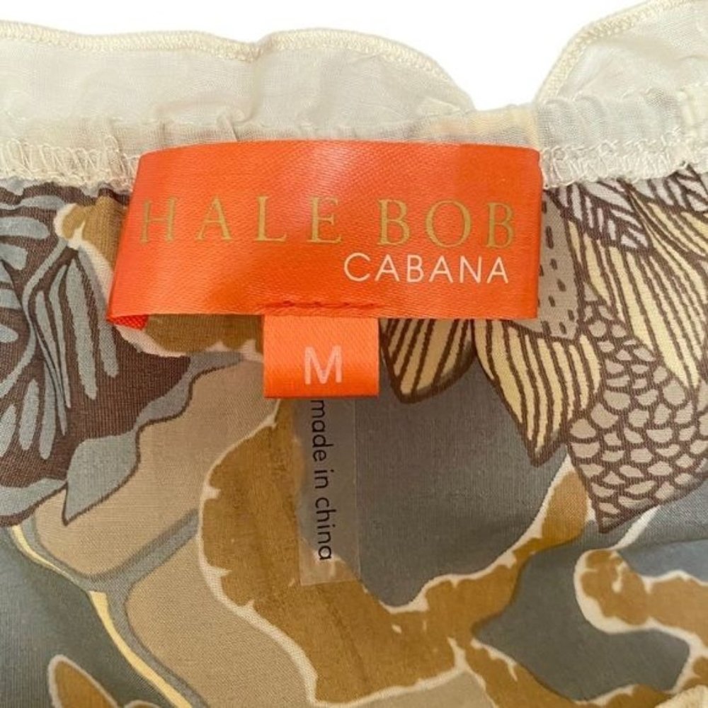 Hale Bob Cabana Peasant Blouse in Taupe Gray and Yellow Size Medium NWOT - Picture 7 of 7